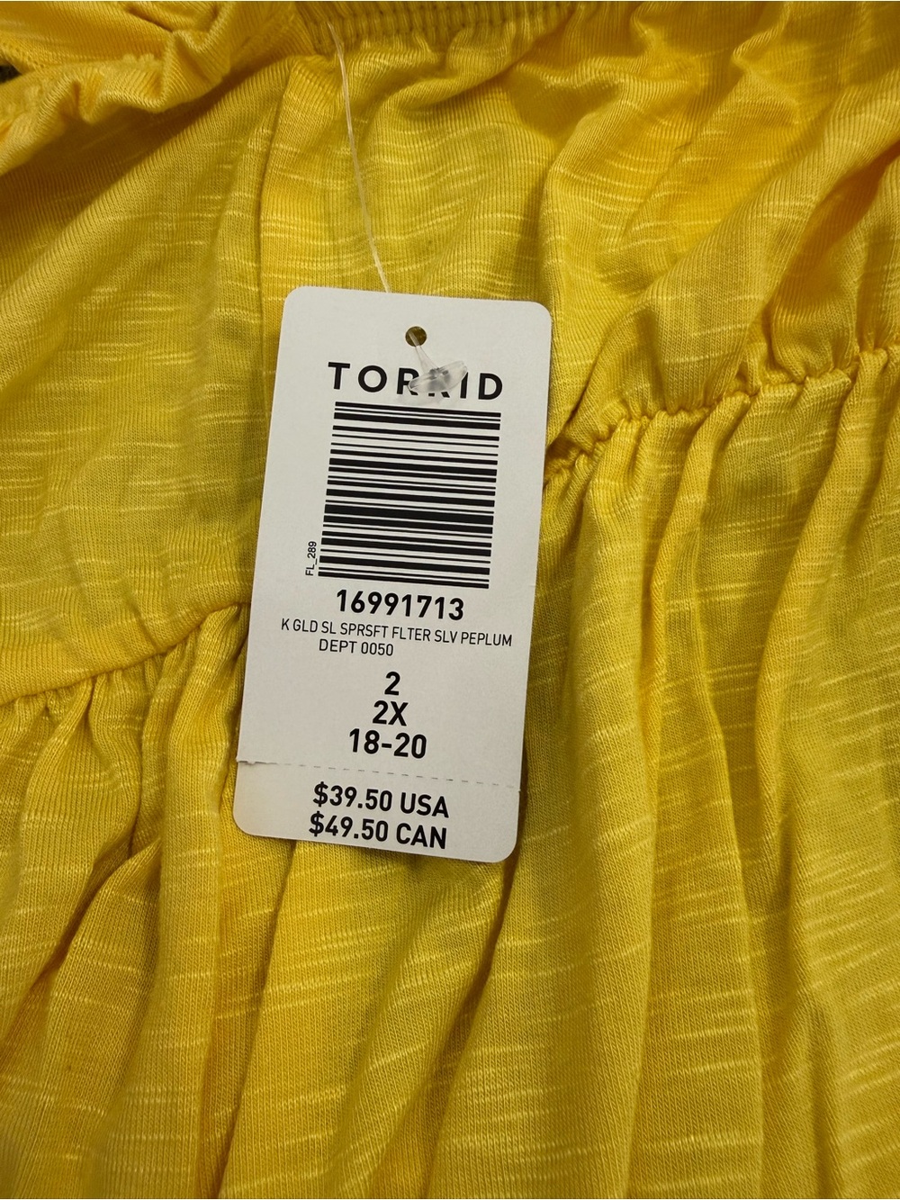 NWT Torrid Super Soft Flutter Sleeve Slub Peplum Tank, Size 2 (18/20), Yellow - Picture 5 of 6